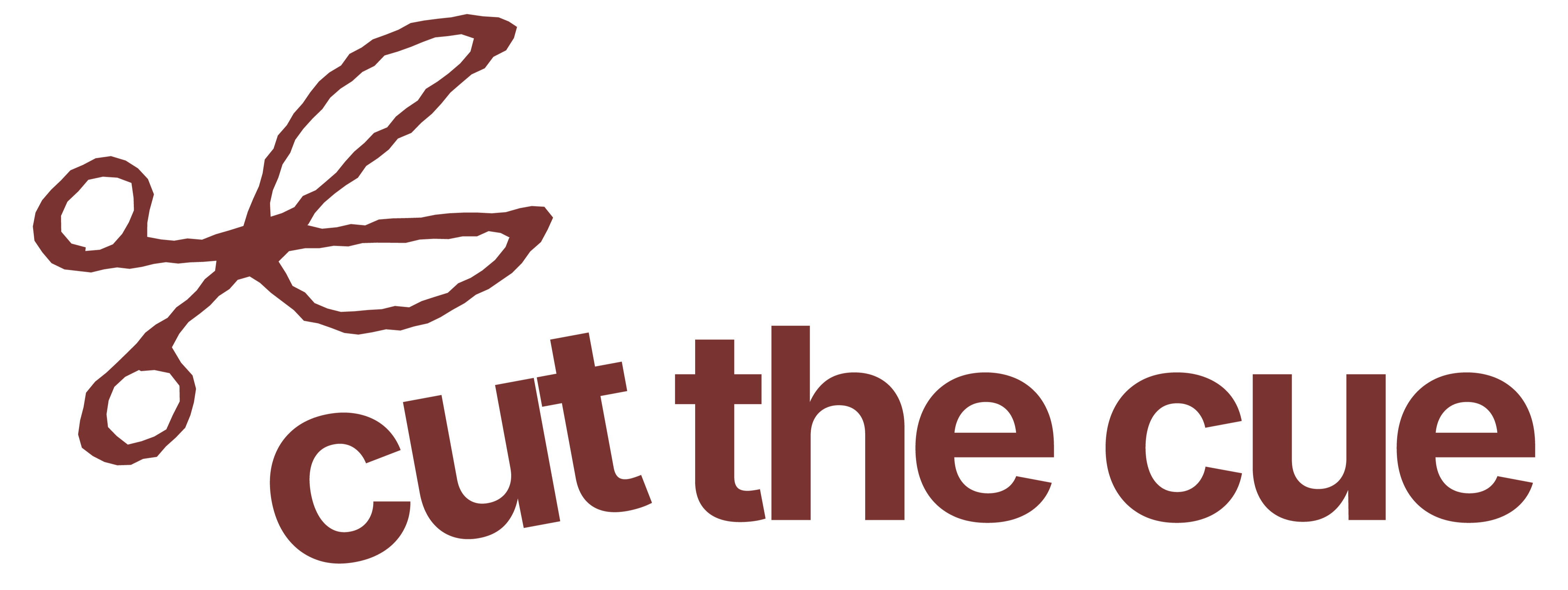 Logo with scissors icon and 'cut the cue' text on a white background
